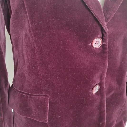Vintage 90s burgundy school uniform-style velvet blazer by CHAUS, size women's L 11/12, item J3