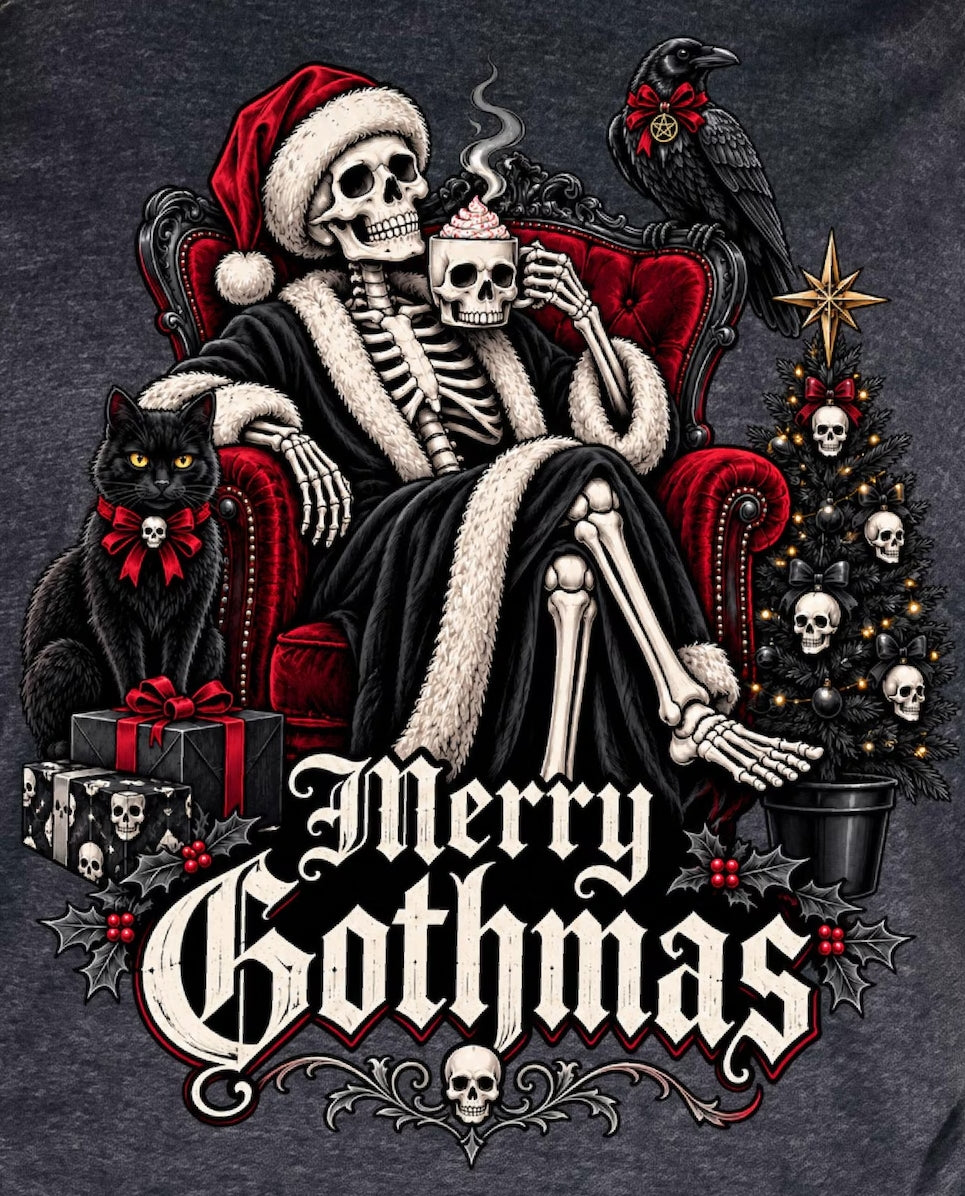 "Merry Gothmas" Skeleton Santa Christmas Holiday Custom-Printed Shirt