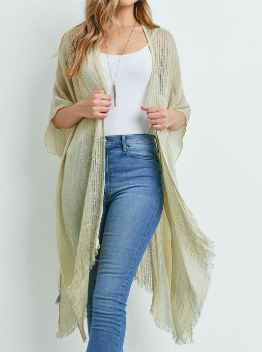 Silver-sequined Kimono in SAND BEIGE