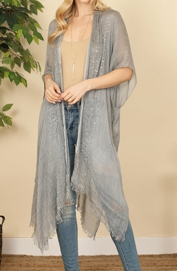 Silver-sequined Kimono in DOVE GREY