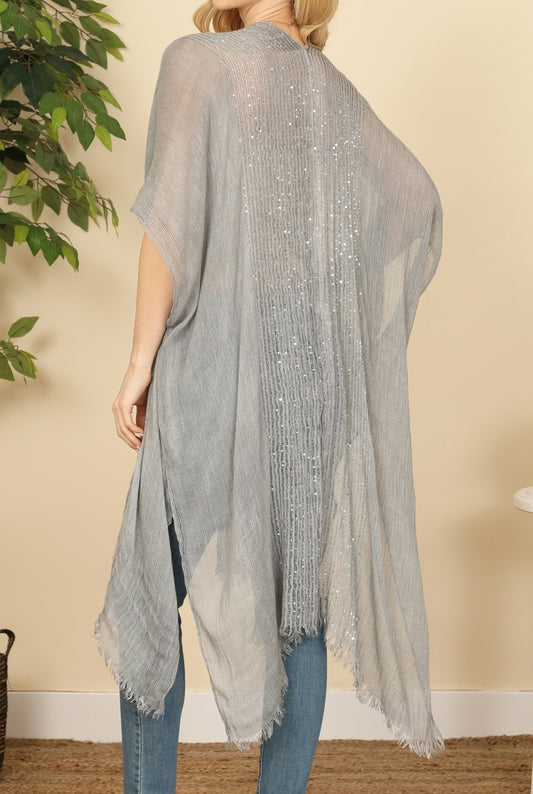 Silver-sequined Kimono in DOVE GREY