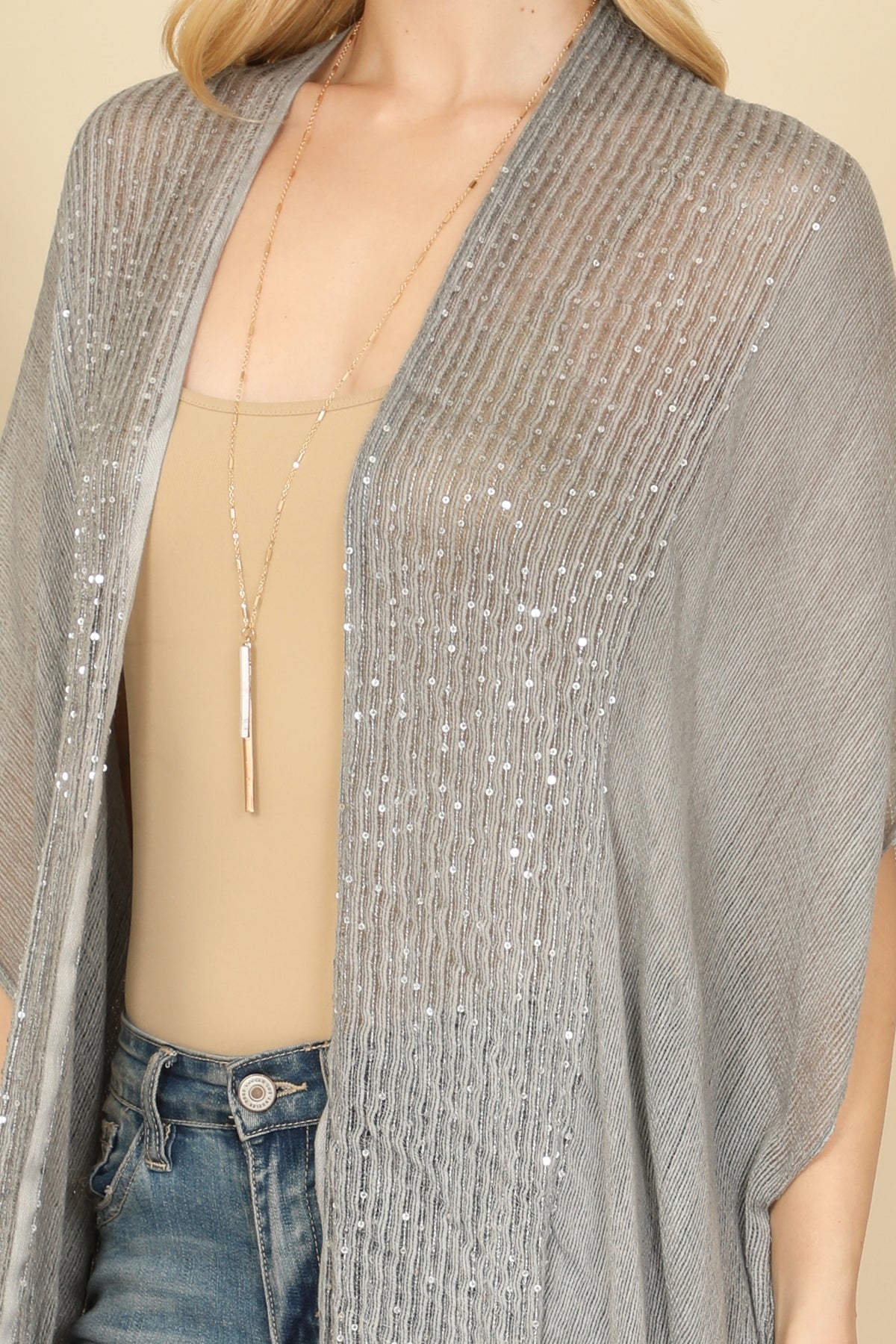 Silver-sequined Kimono in DOVE GREY