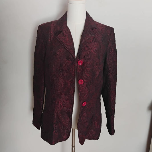 Burgundy/black brocade floral textured blazer by COLDWATER CREEK, size women's petite small