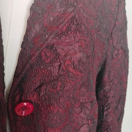 Burgundy/black brocade floral textured blazer by COLDWATER CREEK, size women's petite small