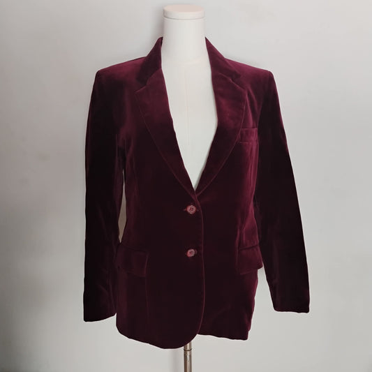 Vintage 90s burgundy school uniform-style velvet blazer by CHAUS, size women's L 11/12, item J3
