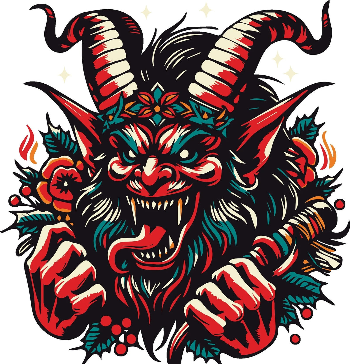 "Krampus" Tattoo Style Wreath Folklore Christmas Holiday Printed Shirt