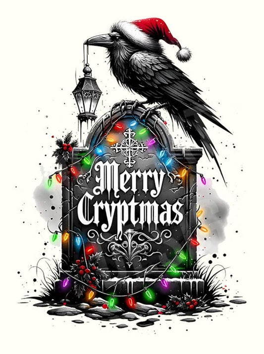 "Merry Cryptmas" Gothic Christmas Crow Tombstone Holiday Printed Shirt