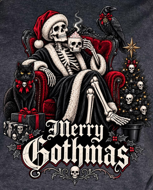 "Merry Gothmas" Skeleton Santa Christmas Holiday Custom-Printed Shirt